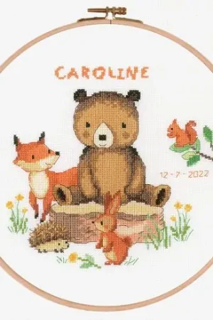 Kit per ricamo a punto croce con tamburo - Animali nella foresta - Vervaco Economico