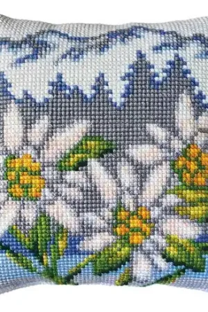 Kit cuscino fori grossi - Cuscino da ricamare edelweiss  - Collection d'Art Promo Stagionale
