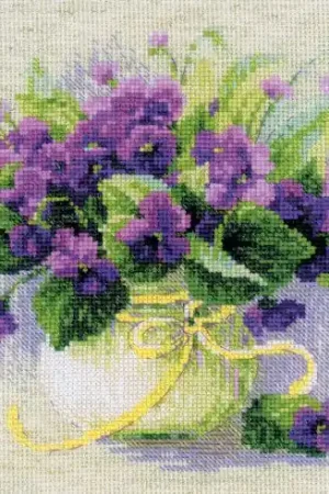 kit ricamo a punto croce - Violette in vaso - Riolis Ultimissimo Modello
