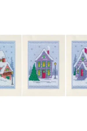 Kit bigliettini da ricamare - 3 carte della casa d'inverno - Vervaco Professionale
