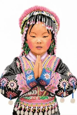 Economico kit ricamo a punto croce - Figlia di una tribù tailandese - Etamine - Lanarte