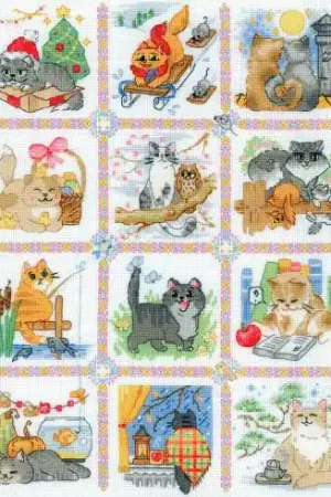 Bestseller kit ricamo a punto croce - Calendario dei gatti - Riolis