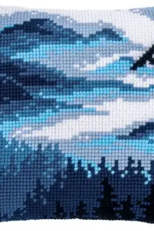 Kit cuscino fori grossi - Paesaggio blu - Vervaco Spedizione Espresso