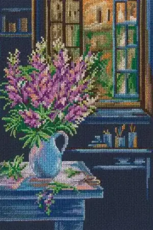 kit ricamo a punto croce - Bouquet di fiori color malva - RTO Economico