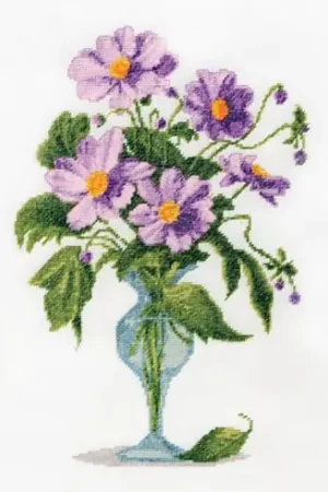 Promo Stagionale kit ricamo a punto croce - Bouquet di fiori color malva - Toison d'or