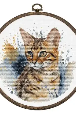 Esclusivo Kit per ricamo a punto croce con tamburo - Gatto bengala - Luca-S