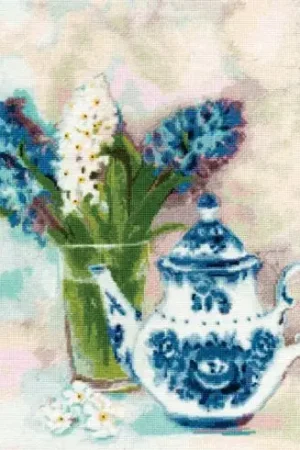 Offerta kit ricamo a punto croce - Teiera e giacinti - Toison d'or