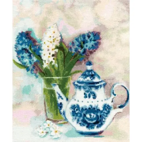 Offerta kit ricamo a punto croce - Teiera e giacinti - Toison d'or