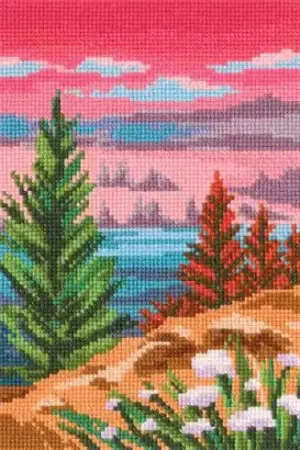 kit ricamo a punto croce - Tramonto sulla foresta - RTO Prezzo Ridotto
