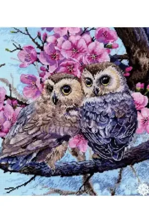 Must-Have kit ricamo a punto croce - Gufi e fiori di primavera - Merejka