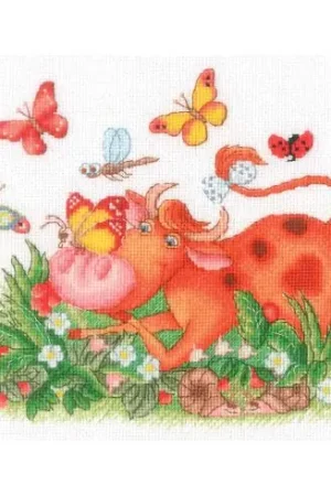 kit ricamo a punto croce - La mucca nel prato - Toison d'or Nuovo Arrivo