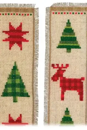 Kit segnalibro da ricamo - Alberi di Natale a scacchiera - Vervaco Professionale