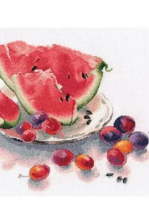 kit ricamo a punto croce - Natura morta con anguria - Oven Super Prezzo