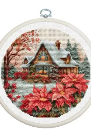 Kit per ricamo a punto croce con tamburo - La casetta nel bosco - Luca-S Esclusivo