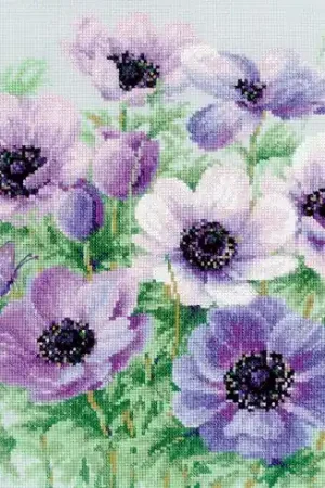 Acquista Ora kit ricamo a punto croce - Anemoni viola - Riolis