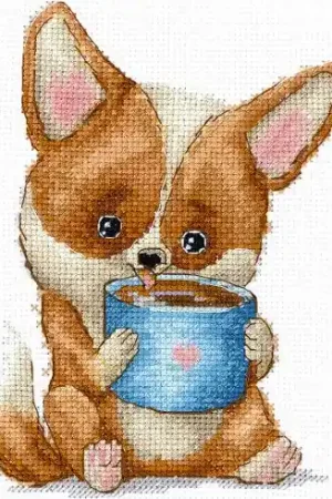 Must-Have kit ricamo a punto croce - Amanti del caffè - Corgi - Andriana