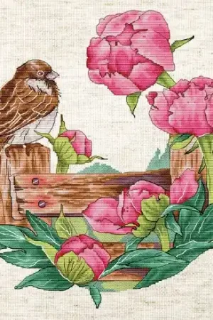 kit ricamo a punto croce - Il recinto di peonie - Hobby Jobby Occasione Imperdibile