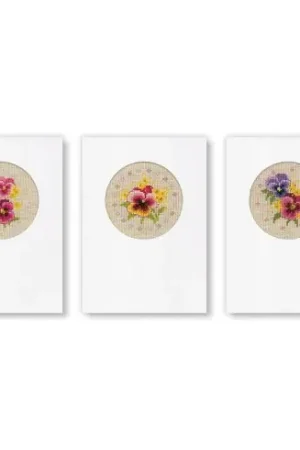 Kit bigliettini da ricamare - 3 biglietti d'auguri - Les violettes - Vervaco Offerta Limitata