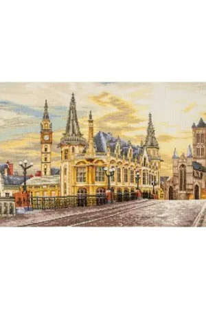 Spedito Oggi kit ricamo a punto croce - Vista sulla città di Gand - Lanarte