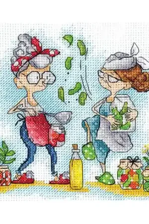 Offerta Lampo kit ricamo a punto croce - Nonne e cetriolini - Andriana