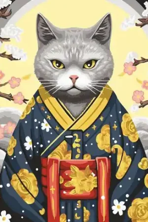 Sconto Kit di pittura per numero - Gatto in kimono - Wizardi