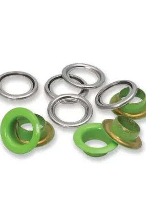 Occhielli e rivetti - 20 occhielli con rondelle verdi - 11 mm - Prym Novità