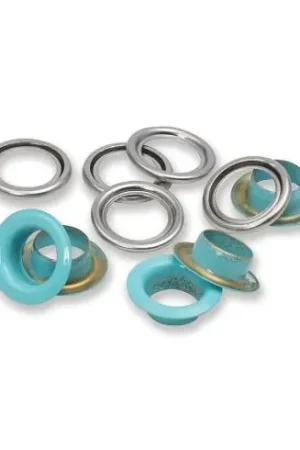 Nuovo Arrivo Occhielli e rivetti - 20 occhielli con rondelle turchesi - 11 mm - Prym