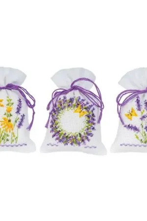 Spedizione Gratuita Kit sacchetto profumato da ricamo - 3 bustine da tè - Lavanda - Vervaco