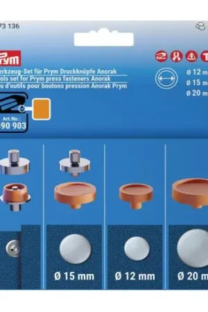 Prezzo Di Fabbrica Accessorio cucito - Set di attrezzi per i bottoni a pressione Anorak - 12-15-20 mm - Prym