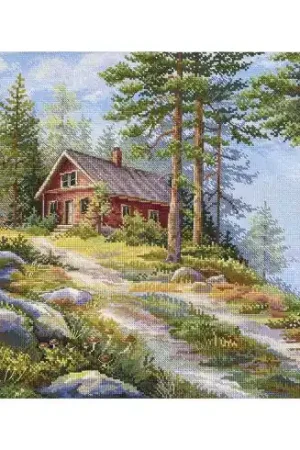 Offerta Lampo kit ricamo a punto croce - Cabina rossa nel bosco - Merejka