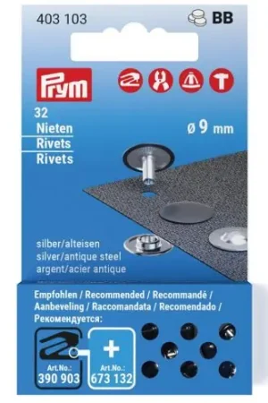 Occhielli e rivetti - Rivetti in ottone color acciaio - 9 mm - Prym Popolare