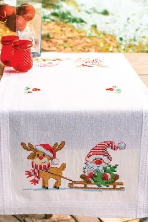 Professionale Kit runner da ricamare - Gnomo e renna - Vervaco