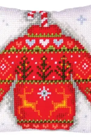 Reso Gratuito Kit cuscino fori grossi - Maglione di Natale - Vervaco