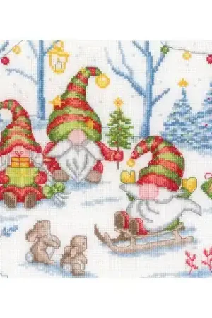 Compra Adesso kit ricamo a punto croce - Festa con gli gnomi di Natale - Vervaco