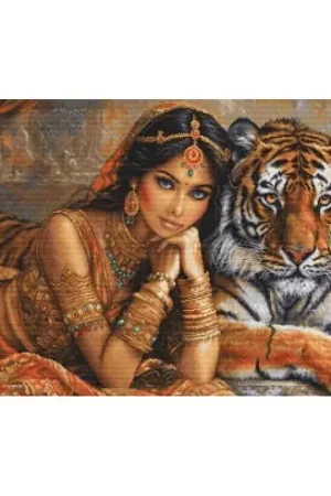 kit ricamo a punto croce - Principessa indiana e tigre reale - Luca-S Non Perdere