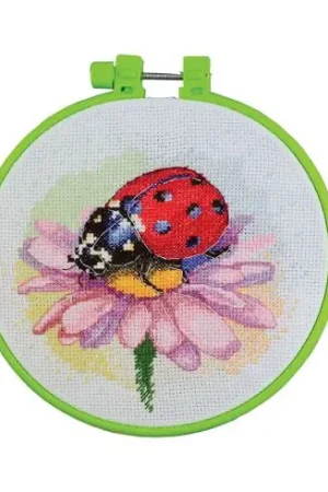 Kit per ricamo a punto croce con tamburo - Coccinella - Abris Art Spedizione Gratuita