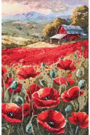 kit ricamo a punto croce - Papaveri al tramonto - Abris Art Reso Gratuito