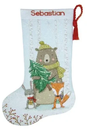 Kit calza di Natale da ricamare - Animali del bosco - Dimensions Occasione Imperdibile