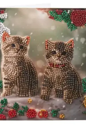 Carta con ricamo a diamante - Gattini di Natale - Crystal Art D.I.Y Promozione