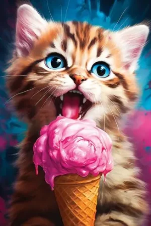 Kit ricamo diamante su telaio - Il gattino e il suo gelato - Art City Spedizione Espresso