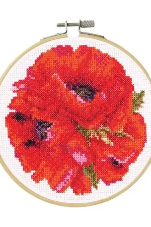Nuovo Arrivo Kit per ricamo a punto croce con tamburo - Papaveri rossi - DMC