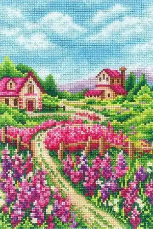 Offerta Limitata kit ricamo a punto croce - Paesaggio di lupini - Andriana