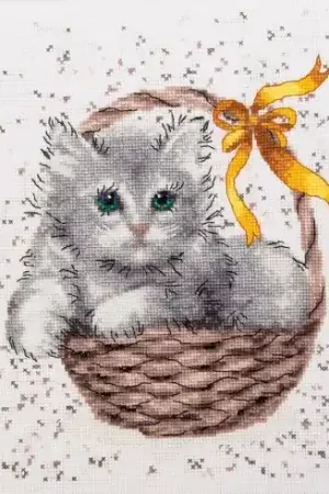 kit ricamo a punto croce - Gattino grigio - Charivna Mit Prezzo Di Fabbrica