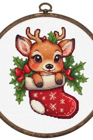 Kit per ricamo a punto croce con tamburo - Sorpresa di Natale - Luca-S Subito Disponibile