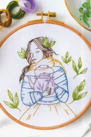 Vendita Finale Kit per ricamo a tamburo - L'ora del tè - Colori - Tamar Nahir Yanai