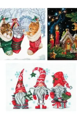 kit ricamo a punto croce - Trio di Natale - LMC Promo Stagionale