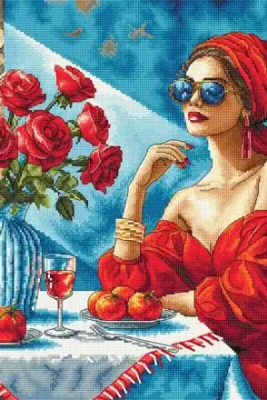 kit ricamo a punto croce - Signora in rosso - Ava Di Tendenza