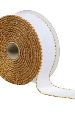 Scelto Dai Clienti Treccia da ricamo - Galon Aïda bianco 6 bordo oro - larghezza 5 cm - LMC