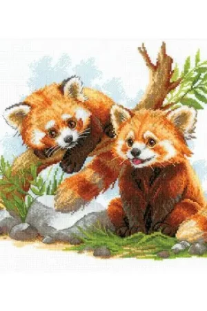 Esclusivo kit ricamo a punto croce - Pandi rossi - Riolis