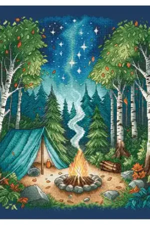 kit ricamo a punto croce - Campeggio nella foresta (Aïda bleue) - Ava Solo Oggi